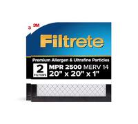 Filtrete 20x20x1 AC Furnace Air Filter, MERV 14, MPR 2500, Premium Ultra Fine Particle, 3-Month Pleated 1-Inch Electrostatic Air Cleaning Filter, 2-Pack (Actual Size 19.69 x 19.69 x 0.81 in)