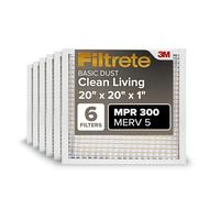 Filtrete 20x20x1 AC Furnace Air Filter, MERV 5, MPR 300, Capture Unwanted Particles, 3-Month Pleated 1-Inch Electrostatic Air Cleaning Filter, 6-Pack (Actual Size19.69x19.69x0.81 in)