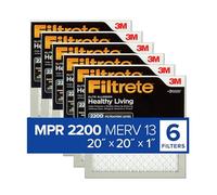 Filtrete 20x20x1 Air Filter MPR 2200 MERV 13, Healthy Living Elite Allergen, 6-Pack (Exact Dimensions 19.69x19.69x0.78)