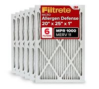 Filtrete 20x25x1 AC Furnace Air Filter, MERV 11, MPR 1000, Micro Allergen Defense, 3-Month Pleated 1-Inch Electrostatic Air Cleaning Filter, 6 Pack (Actual Size 19.69 x 24.69 x 0.81 in)