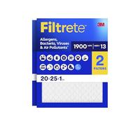 Filtrete 20x25x1 AC Furnace Air Filter, MERV 13, MPR 1900, Premium Allergen, Bacteria & Virus Filter, 3-Month Pleated 1-Inch Electrostatic Air Cleaning Filter, 2-Pack (Actual Size 19.69x24.69x0.78 in)