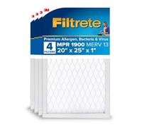 Filtrete 20x25x1 AC Furnace Air Filter, MERV 13, MPR 1900, Premium Allergen, Bacteria & Virus Filter, 3-Month Pleated 1-Inch Electrostatic Air Cleaning Filter, 4-Pack (Actual Size 19.69x24.69x0.78 in)
