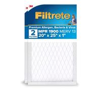 Filtrete 20x25x1 AC Furnace Air Filter, MERV 13, MPR 1900, Premium Allergen, Bacteria & Virus Filter, 3-Month Pleated 1-Inch Electrostatic Air Cleaning Filter, 2-Pack (Actual Size 19.69x24.69x0.78 in)