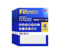 Filtrete 20x25x1 AC Furnace Air Filter, MERV 13, MPR 1900, Premium Allergen, Bacteria & Virus Filter, 3-Month Pleated 1-Inch Electrostatic Air Cleaning Filter, 4-Pack (Actual Size 19.69x24.69x0.78 in)