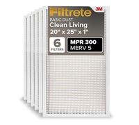 Filtrete 20x25x1 AC Furnace Air Filter, MERV 5, MPR 300, Capture Unwanted Particles, 3-Month Pleated 1-Inch Electrostatic Air Cleaning Filter, 6-Pack (Actual Size19.69x24.69x0.81 in)