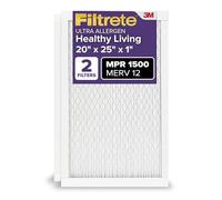 Filtrete 20x25x1 Air Filter, MPR 1500, MERV 12, Healthy Living Ultra-Allergen 3-Month Pleated 1-Inch Air Filters, 2 Filters