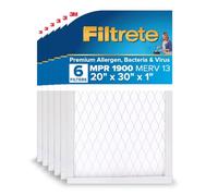 Filtrete 20x30x1 AC Furnace Air Filter, MERV 13, MPR 1900, Premium Allergen, Bacteria & Virus Filter, 3-Month Pleated 1-Inch Electrostatic Air Cleaning Filter, 6-Pack (Actual Size 19.81x29.81x0.78 in)