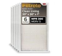 Filtrete 20x30x1 AC Furnace Air Filter, MERV 5, MPR 300, Capture Unwanted Particles, 3-Month Pleated 1-Inch Electrostatic Air Cleaning Filter, 6-Pack (Actual Size19.81x29.81x0.81 in)