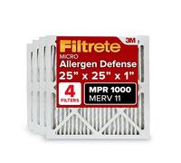 Filtrete 25x25x1 AC Furnace Air Filter, MPR 1000, Micro Allergen Defense, 4-Pack (exact dimensions 24.688x24.688x0.813)