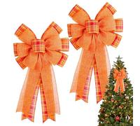 Filvczt Fall Bows for Wreaths, Thanksgiving Bow with Orange Buffalo Plaid, 2 Piece Ribbons for Craft Supplies Seasonal Decoration Holiday Kitchen Indoor Farmhouse Front Door Autumn Harvest