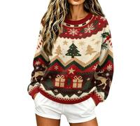 FILWY Women's Christmas Print Jumper Knit Top Long Sleeve Crew Neck | Soft knit with an easy crew neck and a relaxed shape, warm and simple enough to keep wearing well past Christmas.