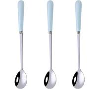 FimGlk 3PCS Mixing Spoons for Coffee, Dessert, Ice Cream, Milkshake, Stainless Steel Iced Teaspoon with Ceramic Handle Tablespoons Espresso Cocktail Stirring Spoons, 6.8-Inch (Blue)