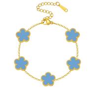 Fimhut Unique 14K Gold Four-Leaf Clover Bracelet, Suitable for Ladies，White/Black/Blue Lucky Chain Four-Leaf Clover Bracelet，Fashionable Bracelet Set，Jewelry Gift Suitable for Ladies