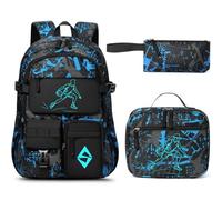 Fimibuke Backpack for School Boys, 3 PCS Cool Luminous Kids Backpacks with Lunch Box & Pencil Pouch, Toddler Teen Glow in The Dark Backpack Bookbag Schoolbag Set for Elementary to High School Students