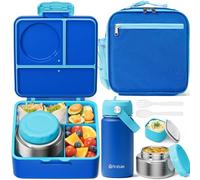 Fimibuke Bento Box for Kids Adult - Leakproof 3-4 Compartments Lunch Bento Box Set with Insulated Food Jar, Water Bottle, Lunch Bag, Sauce Cup & Cutlery for Toddler Teen Shcool Girl Boy Age 3+