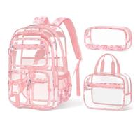 Fimibuke Clear Backpack for Kids, 3PCS Heavy Duty Transparent Kid Backpack with Lunch Box & Pencil Case Toddler Clear Bookbag, Rainbow Daisy, Modern