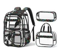 Fimibuke Clear Backpack for Kids, 3PCS Heavy Duty Transparent Kid Backpack with Lunch Box & Pencil Case Toddler Clear Bookbag, Game