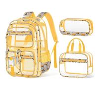 Fimibuke Clear Backpack for Kids, 3PCS Heavy Duty Transparent Kid Backpack with Lunch Box & Pencil Case Toddler Clear Bookbag, Construction Trucks