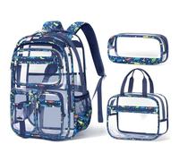 Fimibuke Clear Backpack for Kids, 3PCS Heavy Duty Transparent Kid Backpack with Lunch Box & Pencil Case Toddler Clear Bookbag, Dinosaur