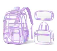 Fimibuke Clear Backpack for Kids, 3PCS Heavy Duty Transparent Kid Backpack with Lunch Box & Pencil Case Toddler Clear Bookbag, Gradient Purple, Modern