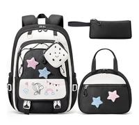 Fimibuke Kids Backpack for Girls, 4 PCS Waterproof Teen Girls Backpack with Lunch Box, Pencil Case & Headphone Bag Set, Cute Bookbag School Bag for Elementary Middle High School Student Back to School