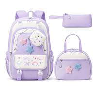 Fimibuke Kids Backpack for Girls, 4 PCS Waterproof Teen Girls Backpack with Lunch Box, Pencil Case & Headphone Bag Set, Cute Bookbag School Bag for Elementary Middle High School Student Back to School