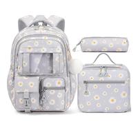 Fimibuke Kids Backpack for School Girls, 3Pcs Waterproof Girls Backpack with Lunch Box & Pencil Pouch - Lightweight School Backpack Bookbag for Elementary Middle School Student Teens Ages 6+, A5.Gray