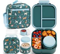 Fimibuke Kids Bento Lunch Box w/ 8.5oz Thermo Food Jar, Insulated Lunch Bag | Leak Proof 3-4 Compartments 60oz Toddler Lunch Food Container with Utensils, Sauce Cup for School Boys Girls, Dishwasher Safe