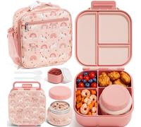 Fimibuke kids Bento lunch Box w/ 8.5oz Thermo Food Jar, Insulated Lunch Bag | Leak Proof 3-4 Compartments 60oz Toddler Lunch Food Container with Utensils, Sauce Cup for School Boys Girls, Dishwasher Safe