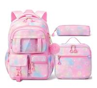Fimibuke Kids School Backpack for Girls Pink with Lunch Box & Pencial Pouch for Girls Kids Teens Elementary Middle School, A1.Diamond Pink, Casual