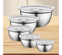 FIMLOY Stainless Steel Mixing Bowls Set with Lids, Home Kitchen Cooking Essentials Household Must Haves for Baking, 5 Pieces