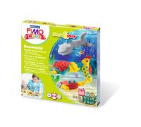 STAEDTLER 8034 14 LZ FIMO Kids Form&Play Playtime & Modelling Polymer Clay Set - "Oceanlife" (Pack of 4 Blocks, Stickers, Modelling Tools & Background Scene)