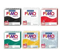 Fimo Soft and Effect Polymer Oven Modelling Clay - 57g - Set of 6 Colours - Christmas Tones