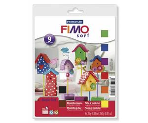 FIMO Soft Basic Set containing 9 x 25g Blocks + Gloss Varnish, Tool & Mat
