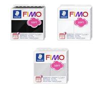 FIMO Soft Polymer Oven Modelling Clay - Most Popular Colours - 57g - Black, White, Dolphin Grey - Pack of 3