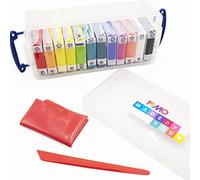 FIMO Soft Polymer Oven Modelling Clay - Set of 12 x 57g - Comes in Gift Box with Modelling Tool & Surface Protector