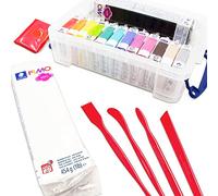 FIMO Soft Polymer Oven Modelling Clay - Set of 16 - Comes in Gift Box with Modelling Tools & Surface Protector