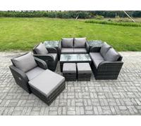 Fimous 10 PCS Rattan Garden Furniture Set Outdoor Patio Sofa, Table & Chairs Coffee Table 3 Footstools Ideal for Pool Side, Balcony, Outdoor Set Fimous Dark Grey