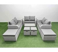 Fimous 10 Pcs Rectangular Coffee Table Set Reclining Chair Inclining Sofa Love Sofa 2 Big Footstool 2 Small Stool 2 Side Table