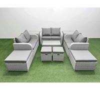 10 PCs Rectangular Coffee Table Set Reclining Chair Inclining Sofa Fimous Light Grey One Size
