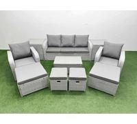 Fimous 10 Pcs Rectangular Coffee Table Set Reclining Chair Inclining Sofa Seat 2 Big Footstool 2 Small Stool 2 Side Table