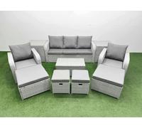 Fimous 10 PCs Rectangular Coffee Table Set Reclining Chair Inclining Sofa Seat 2 Big Footstool 2 Small Stool 2 Side Table Light Grey