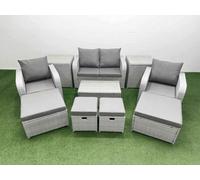 Fimous 10 Pcs Rectangular Coffee Table Set Reclining Chair Inclining Sofa Seat 2 Side Tables 2 Big Footstool Light Grey