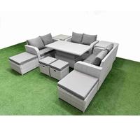 Fimous 10 PCs Rising Dining Table Set Inclining Love Sofa Seat 2 Big Footstool 2 Small Stool 2 Side Table Light Grey