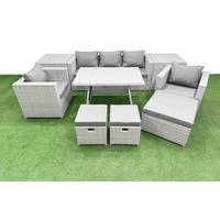 Fimous 10 Pieces Outdoor PE Rattan Sofa Armchair Set Patio Garden Furniture Sets with Cushions 2 Side Tables 3 Stools Light Grey