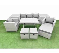 10 Pieces Outdoor PE Rattan Sofa Armchair Set with 2 Side Tables Fimous Light Grey One Size