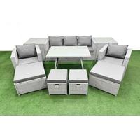 Fimous 10 Pieces Outdoor Pe Rattan Sofa Armchair Set Patio Garden Furniture Sets With Cushions 2 Side Tables 4 Stools Light Grey