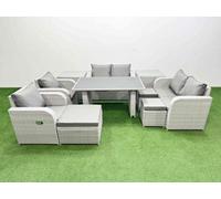 Fimous 10 Pieces Outdoor Pe Rattan Sofa Reclining Chair Set With Cushions 2 Side Tables 3 Stools Light Grey