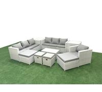 Fimous 10 Pieces Rattan Garden Furniture Set Outdoor Garden Sofa Chair Coffee Table Set 2 Side Tables 4 Stool Light Grey