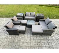 Outdoor Garden Furniture Sets 10 Pieces Wicker Rattan Furniture Manual Wicker Patio Sofa Set with 3 Footstools Fimous Dark Grey One Size